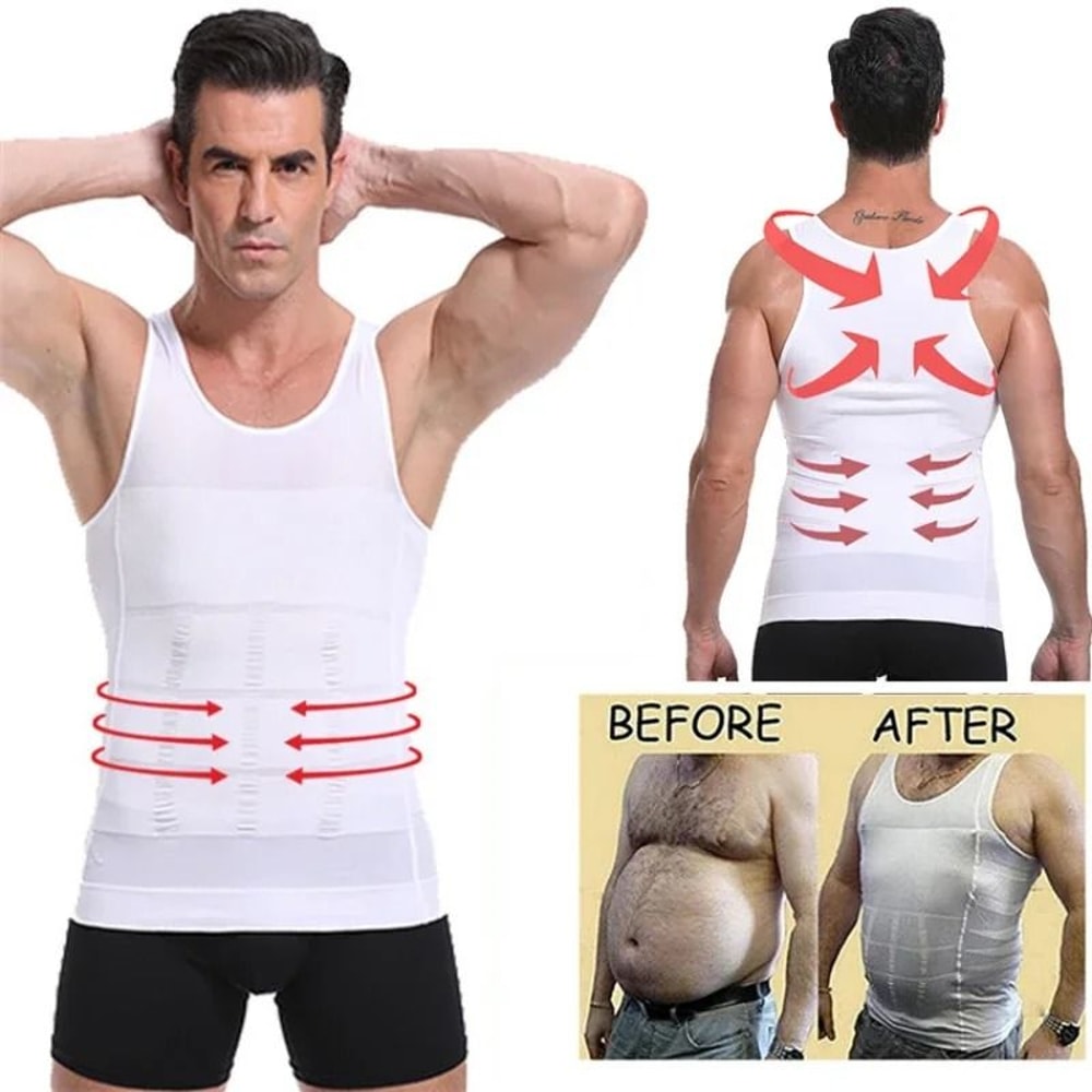 Men Slimming Compression Shirt Body Shaper Tummy Control Waist Cincher Undershirt 0