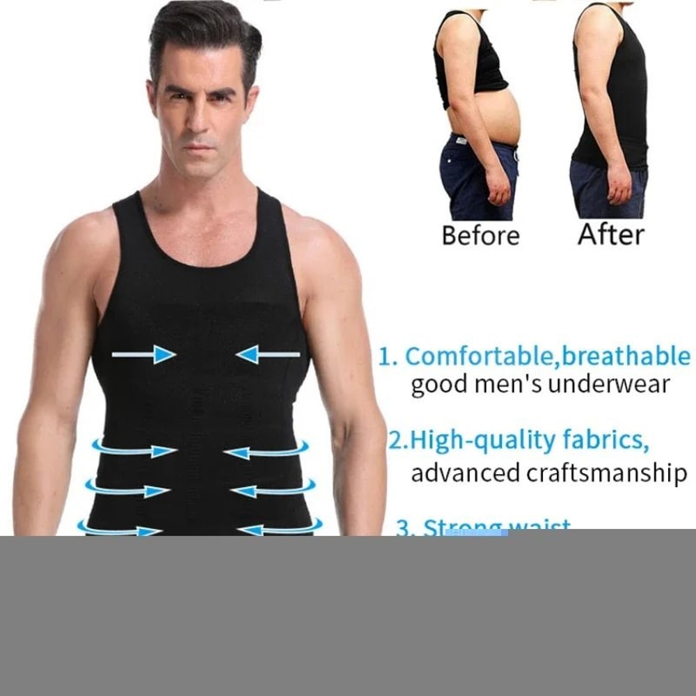 Men Slimming Compression Shirt Body Shaper Tummy Control Waist Cincher Undershirt 1