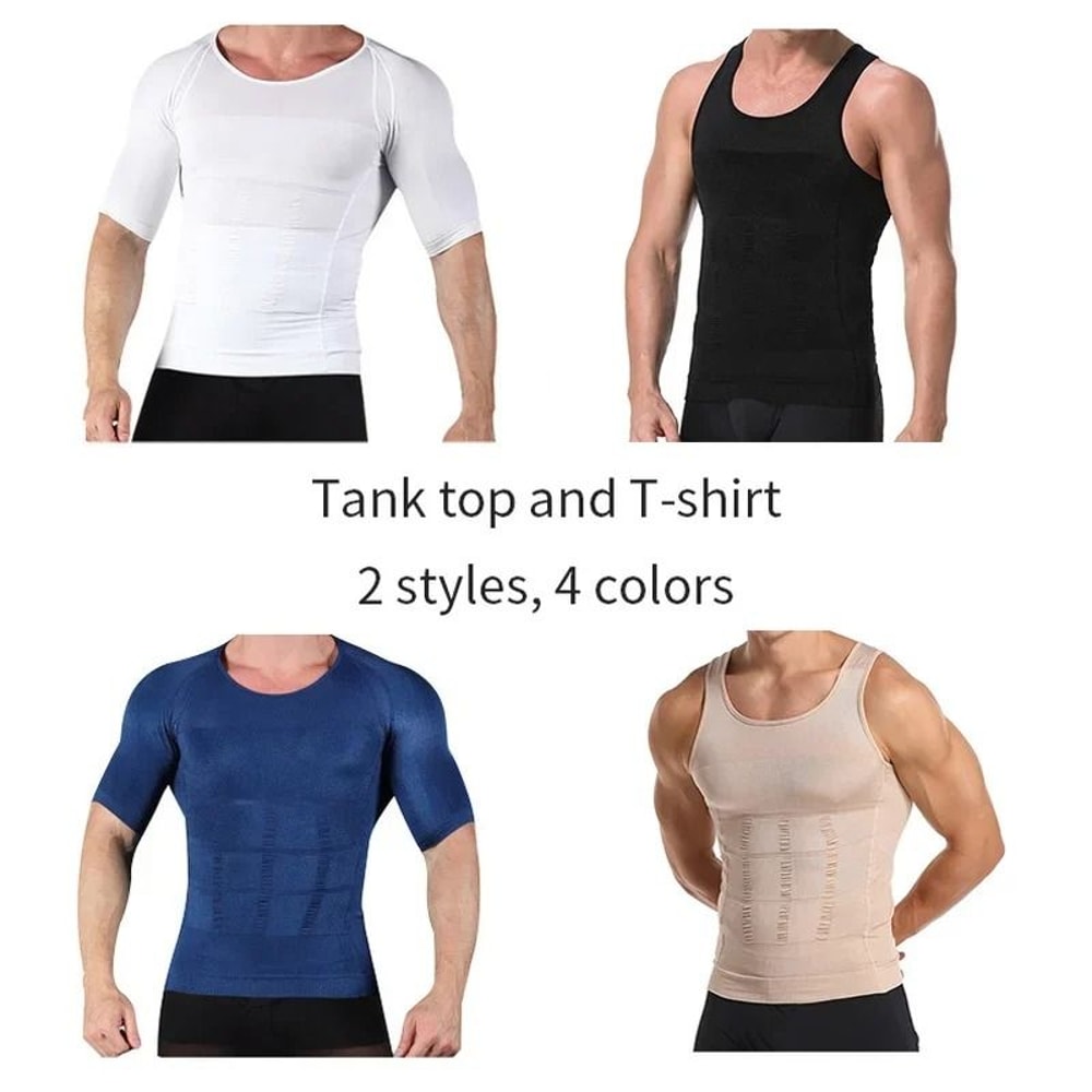 Men Slimming Compression Shirt Body Shaper Tummy Control Waist Cincher Undershirt 3