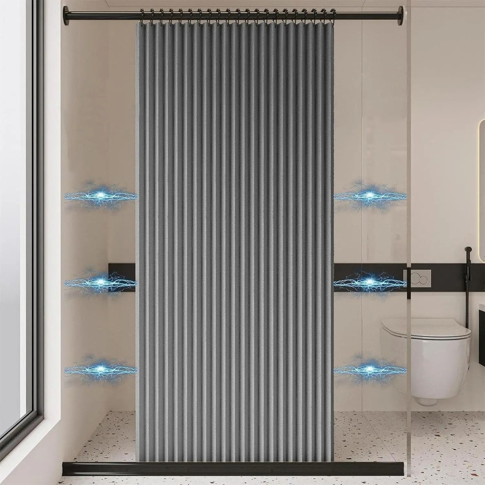 Waterproof Folding Linen Shower Curtain With Magnets For Walk In Bathroom 1