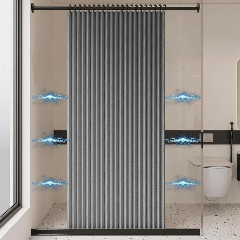 Waterproof Folding Linen Shower Curtain With Magnets For Walk In Bathroom 1