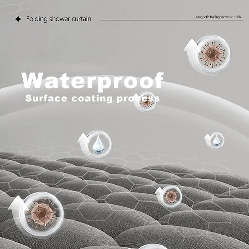 Waterproof Folding Linen Shower Curtain With Magnets For Walk In Bathroom 3