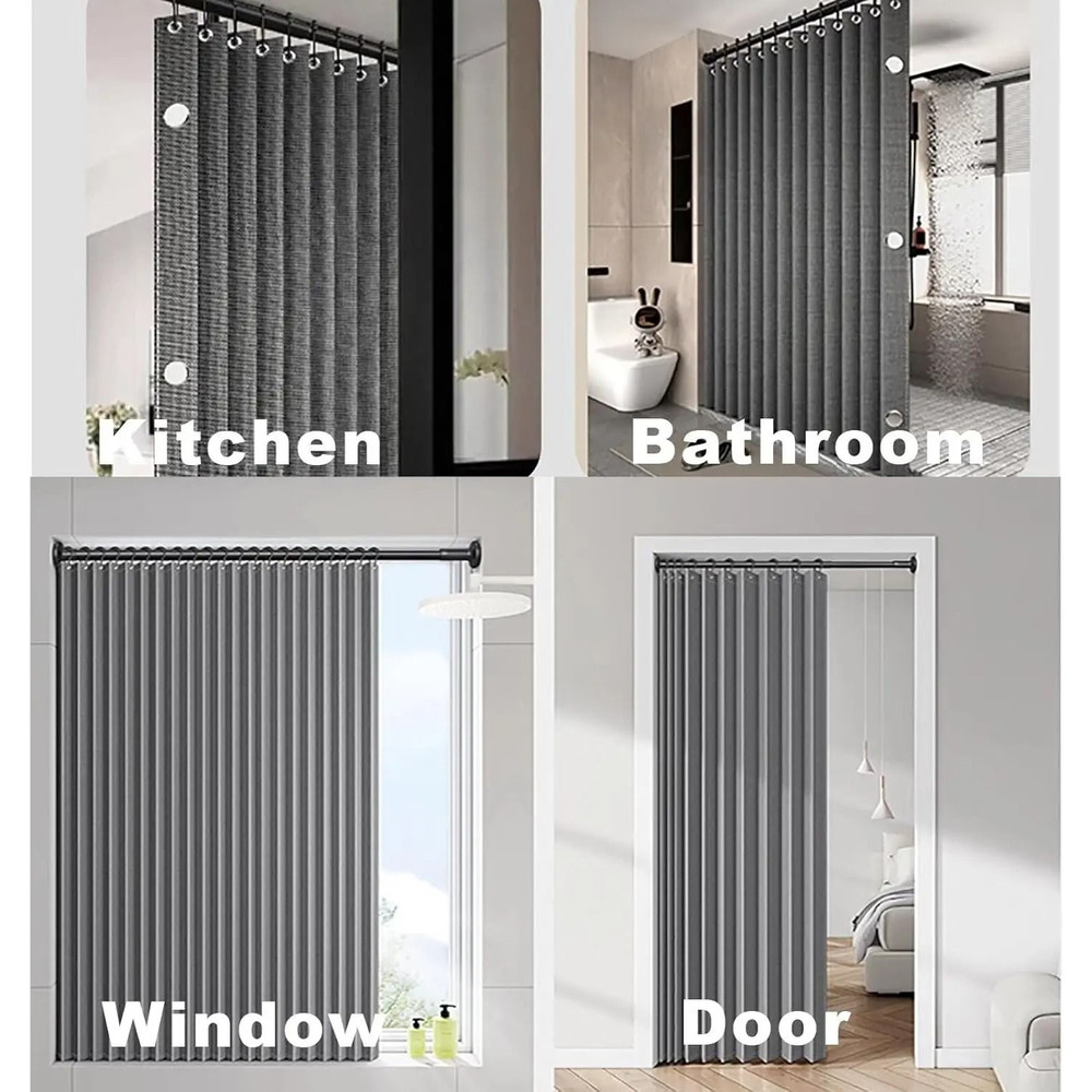 Waterproof Folding Linen Shower Curtain With Magnets For Walk In Bathroom 5