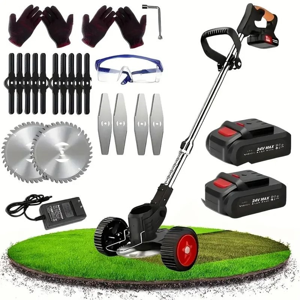 Cordless Lawn Trimmer And Weed Wacker With 2 Li Ion Batteries And 3 Blade Types 0