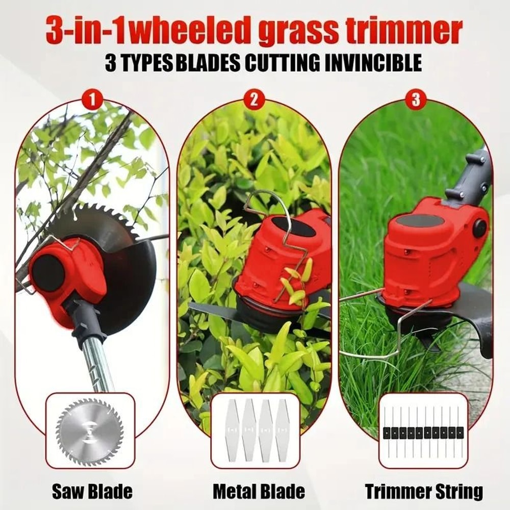 Cordless Lawn Trimmer And Weed Wacker With 2 Li Ion Batteries And 3 Blade Types 2