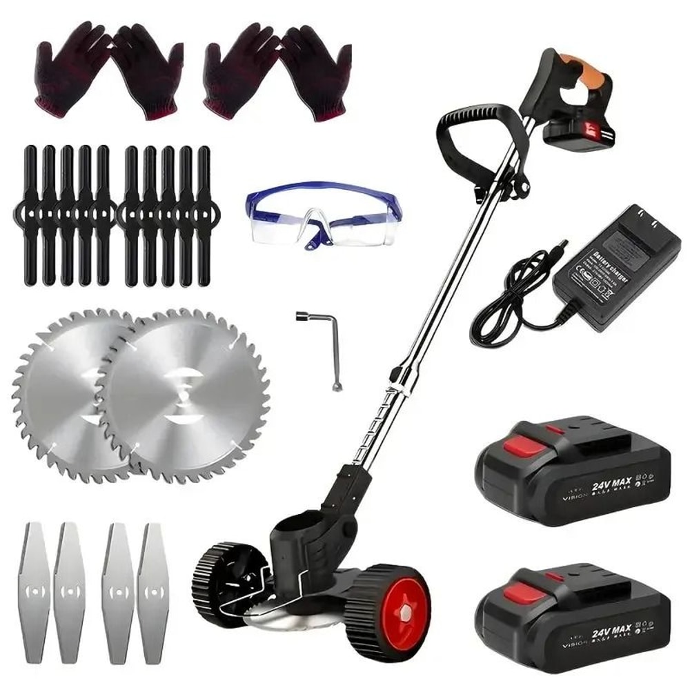 Cordless Grass Trimmer And Weed Wacker With 2 Li Ion Batteries And 3 Blade Types 14