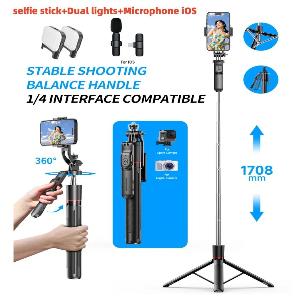 Selfie Stick Tripod With Bluetooth Remote Fill Light And 360 Rotation For Smartphones 10