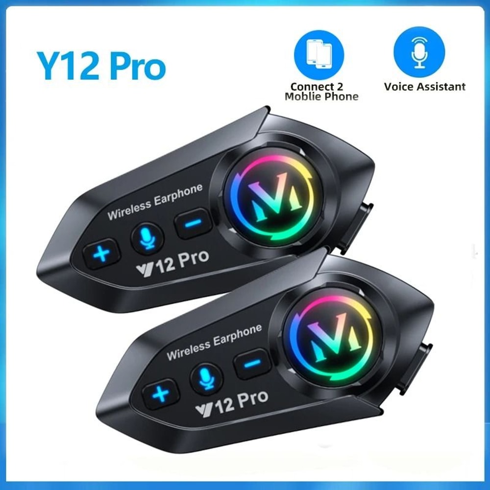 Y12 Pro Motorcycle Helmet Bluetooth Intercom With Voice Assistant And 500m Range 0