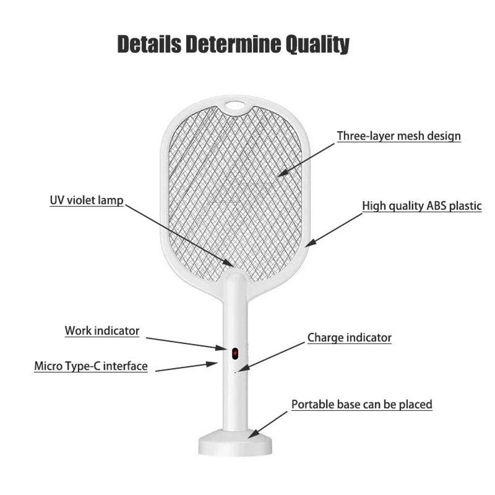 Upgraded 3 In 1 Electric Mosquito Swatter 3000V TypeC Rechargeable Mosquito Killer Lamp With Digita 6