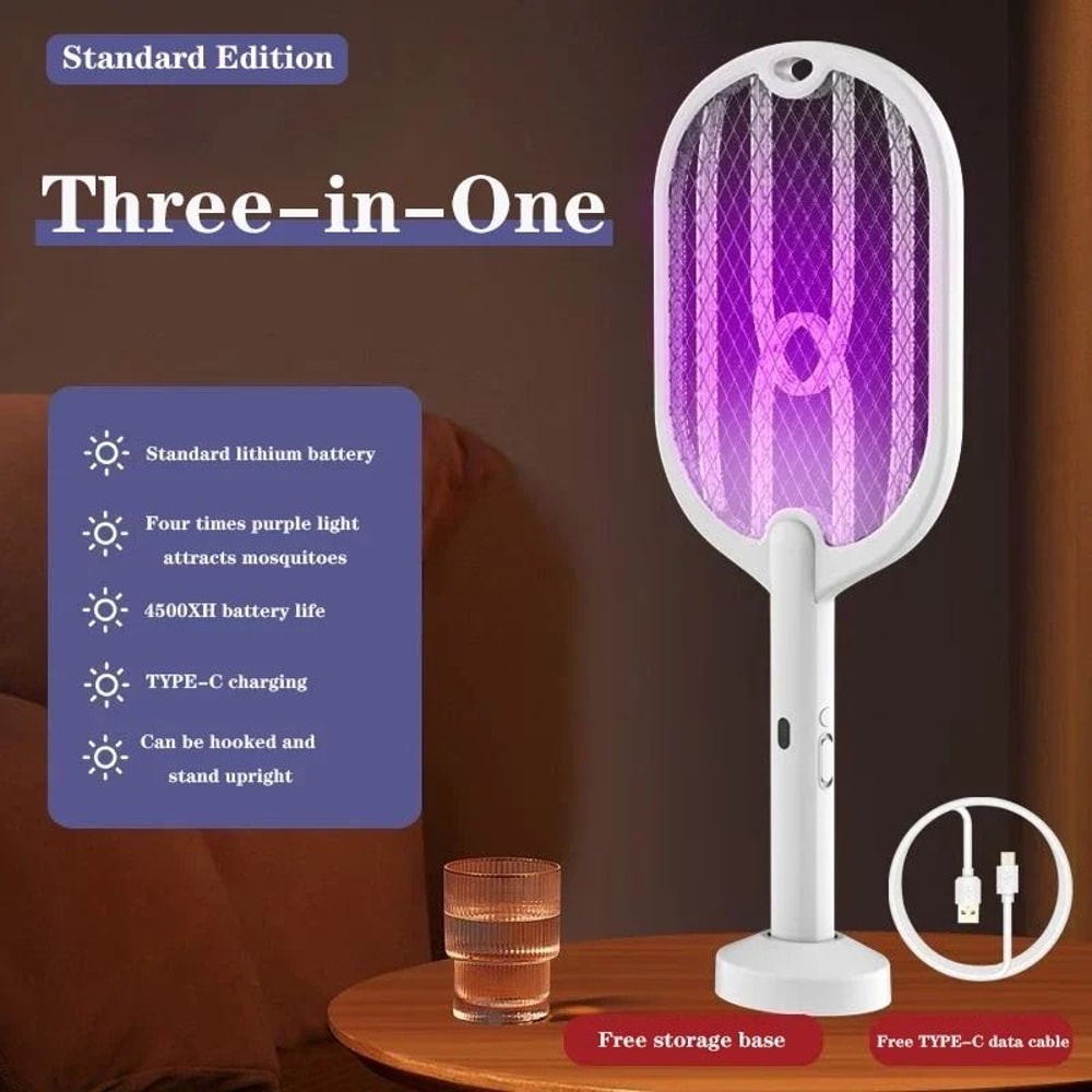 Upgraded 3 In 1 Electric Mosquito Swatter 3000V TypeC Rechargeable Mosquito Killer Lamp With Digita 8