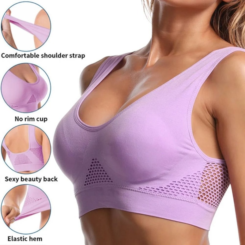 Seamless Mesh Sports Bra Wireless Breathable Yoga Bra Shockproof Fitness Crop Top 0