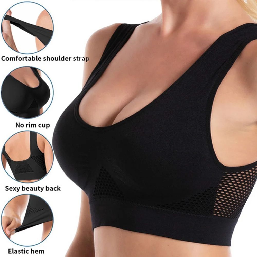 Seamless Mesh Sports Bra Wireless Breathable Yoga Bra Shockproof Fitness Crop Top 5