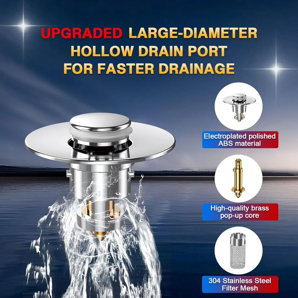 PopUp Bathroom Sink Drain Strainer With Removable Stainless Steel Hair Catcher And Drain Stopper 4