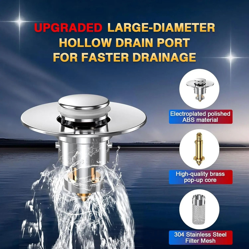PopUp Bathroom Sink Drain Strainer With Removable Stainless Steel Hair Catcher And Drain Stopper 4