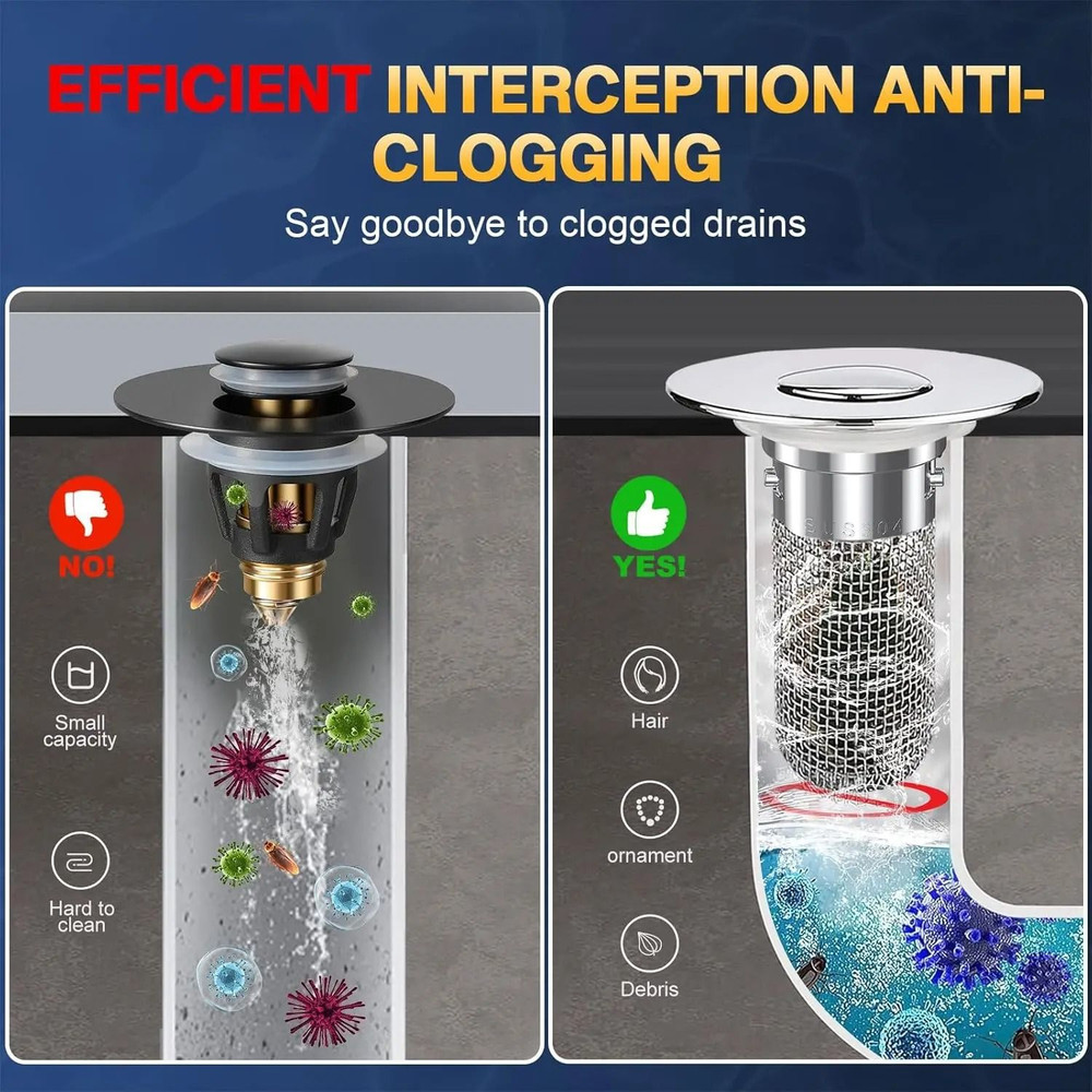 PopUp Bathroom Sink Drain Strainer With Removable Stainless Steel Hair Catcher And Drain Stopper 5