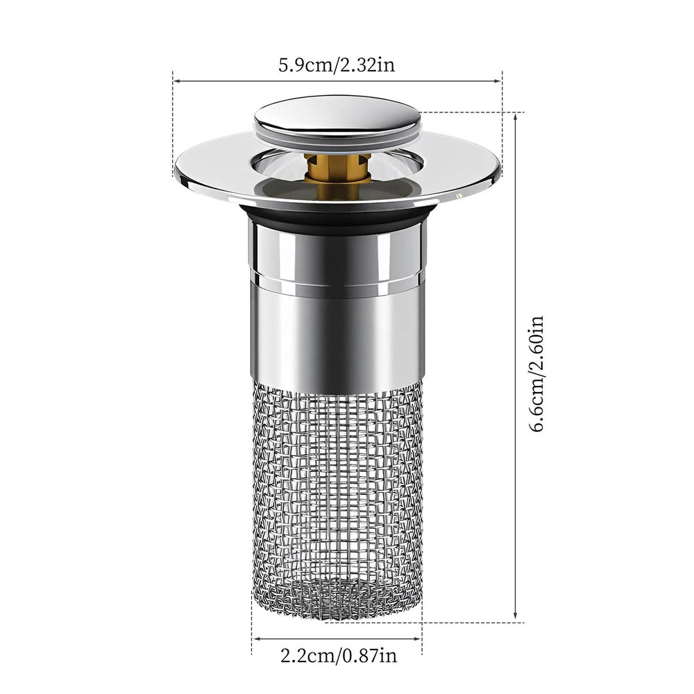 PopUp Bathroom Sink Drain Strainer With Removable Stainless Steel Hair Catcher And Drain Stopper 6