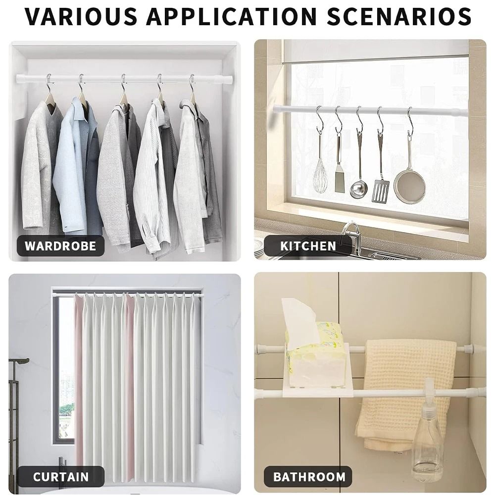Adjustable Curtain Rod Telescopic Extendable Spring Tension Rod For Shower Or Window NoDrill Hangin 3