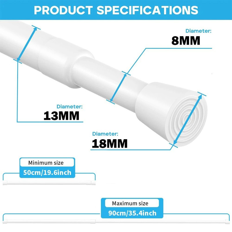 Adjustable Curtain Rod Telescopic Extendable Spring Tension Rod For Shower Or Window NoDrill Hangin 7