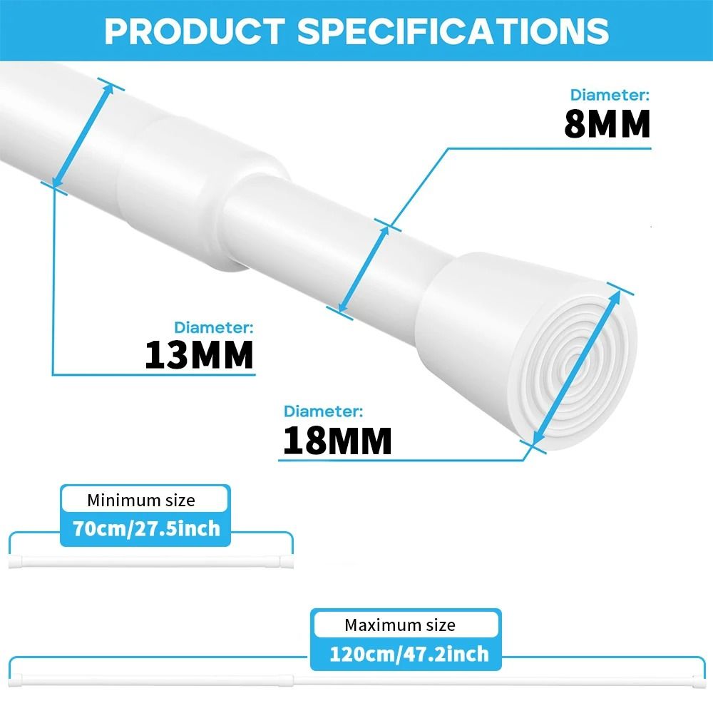 Adjustable Curtain Rod Telescopic Extendable Spring Tension Rod For Shower Or Window NoDrill Hangin 10