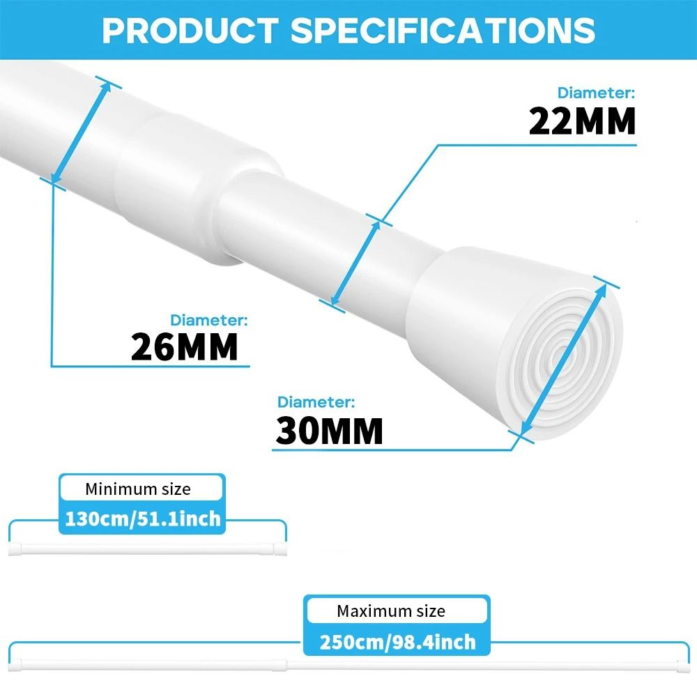 Adjustable Curtain Rod Telescopic Extendable Spring Tension Rod For Shower Or Window NoDrill Hangin 13