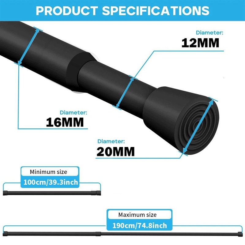 Adjustable Curtain Rod Telescopic Extendable Spring Tension Rod For Shower Or Window NoDrill Hangin 19