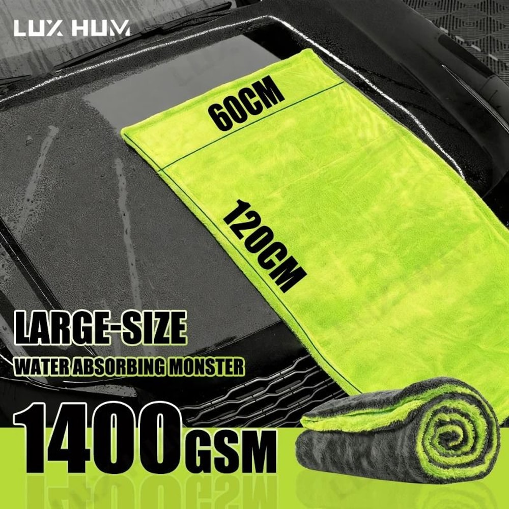 Heavy Duty Car Drying Towel 1400GSM Super Absorbent DoubleSided Microfiber Cleaning Cloth ScratchFr 0