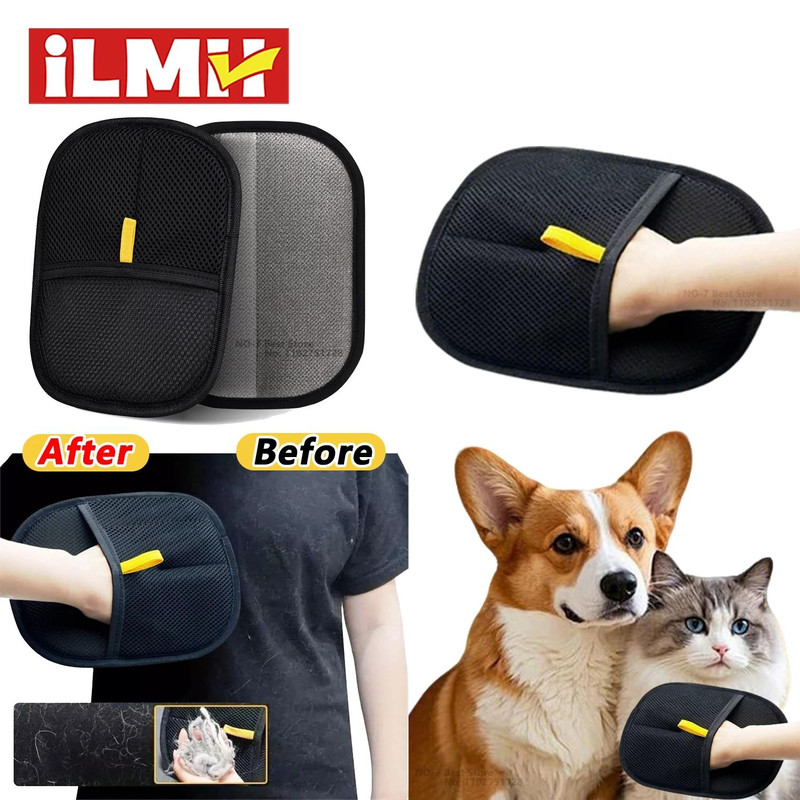 Reusable Pet Hair Removal Gloves DoubleSided Static Fur Remover Grooming Tool For Carpets Furniture 1