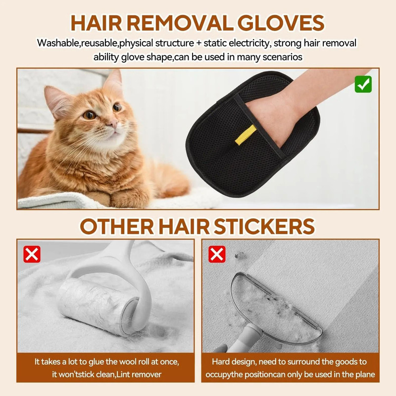 Reusable Pet Hair Removal Gloves DoubleSided Static Fur Remover Grooming Tool For Carpets Furniture 5