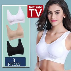 3pcs seamless wireless plus size sports bra with pads for women – comfort lift active bra set