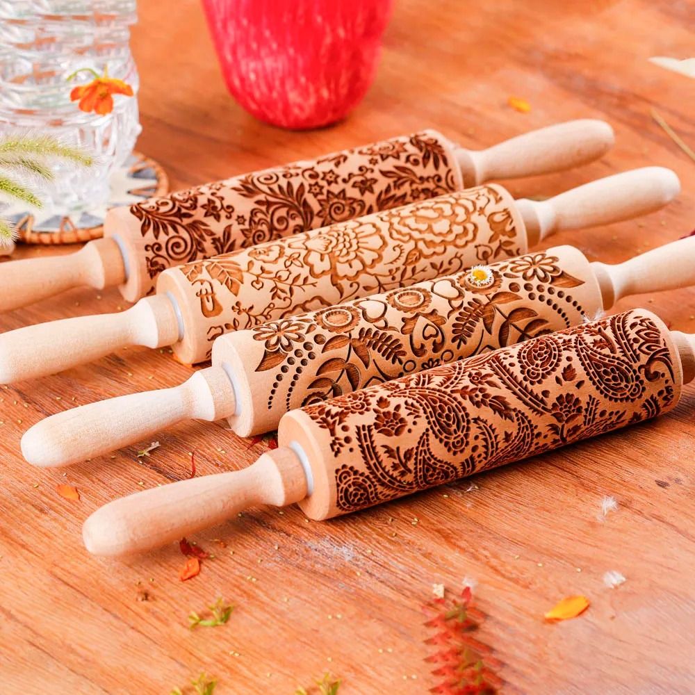 Wooden Sunflower Embossed Rolling Pin For Baking Cookies And Pastry Decoration 1