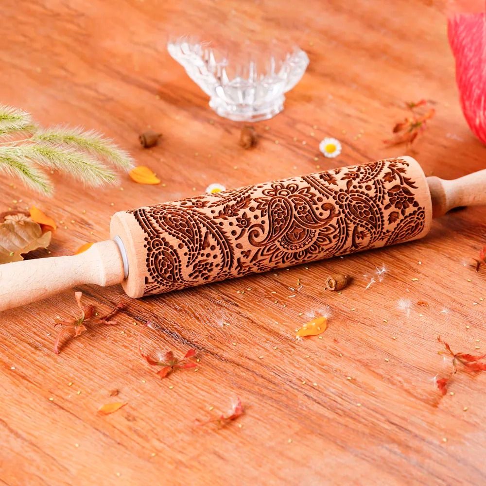 Wooden Sunflower Embossed Rolling Pin For Baking Cookies And Pastry Decoration 5