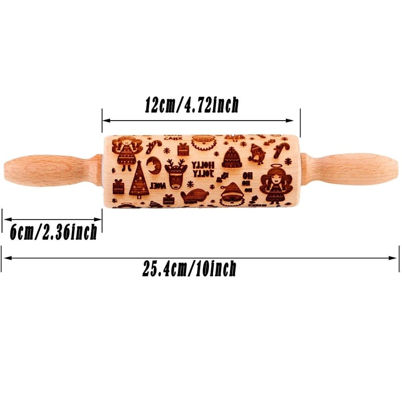 10Inch Wooden Embossed Rolling Pin With Coffee Lemon Flower Elk Pattern For Cookie And Pastry Bakin 1