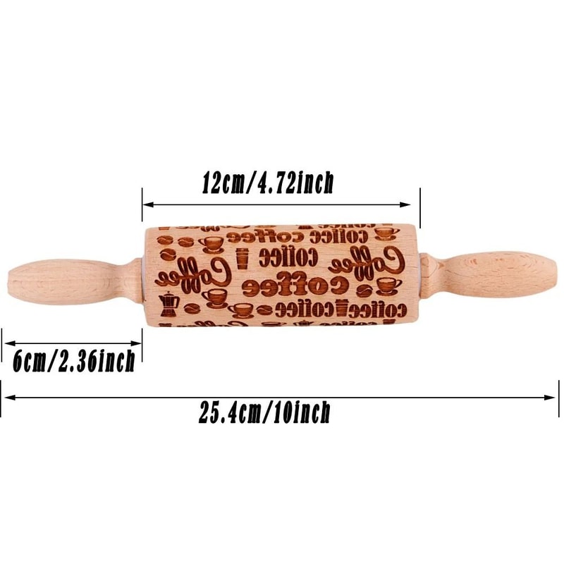 10Inch Wooden Embossed Rolling Pin With Coffee Lemon Flower Elk Pattern For Cookie And Pastry Bakin 4