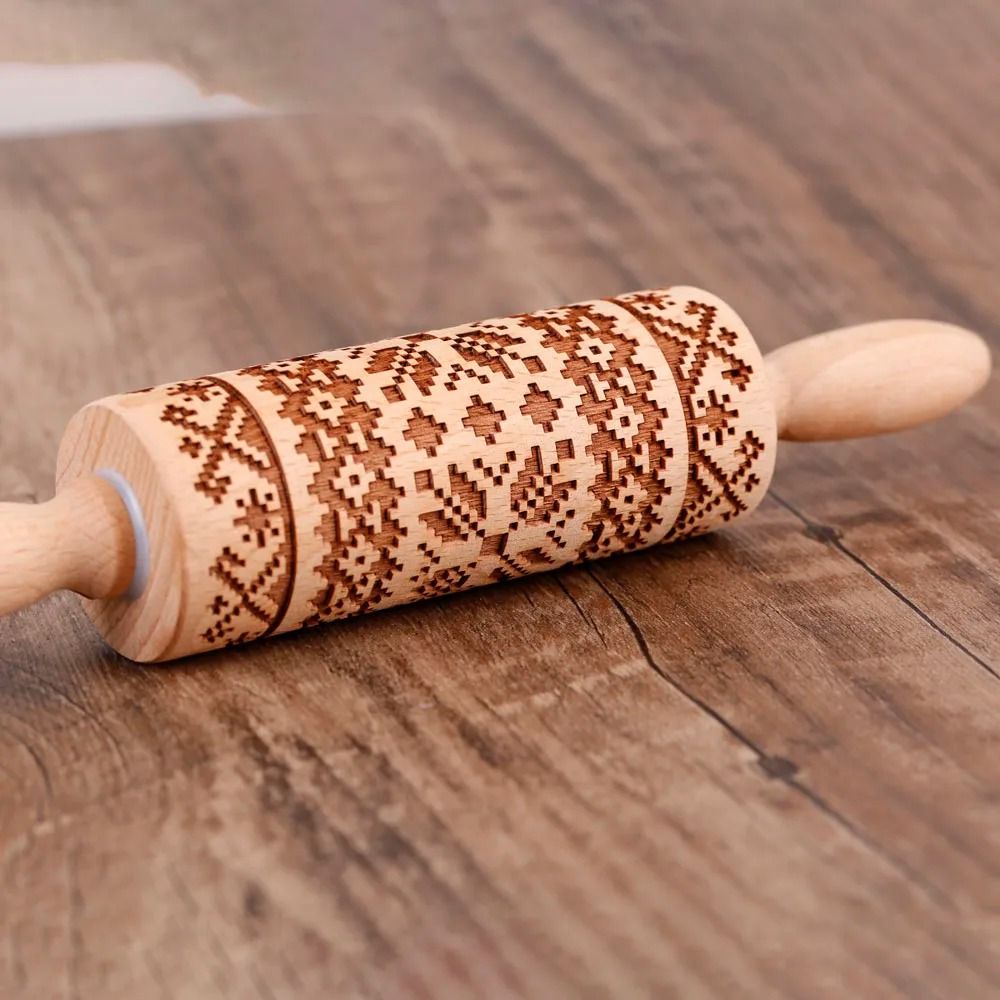 10Inch Wooden Embossed Rolling Pin With Coffee Lemon Flower Elk Pattern For Cookie And Pastry Bakin 5