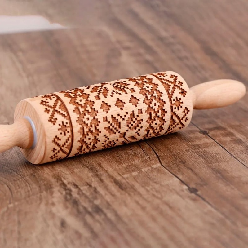 10Inch Wooden Embossed Rolling Pin With Coffee Lemon Flower Elk Pattern For Cookie And Pastry Bakin 5