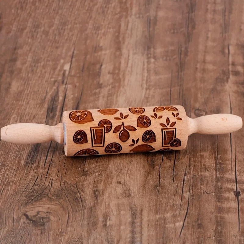 10Inch Wooden Embossed Rolling Pin With Coffee Lemon Flower Elk Pattern For Cookie And Pastry Bakin 13