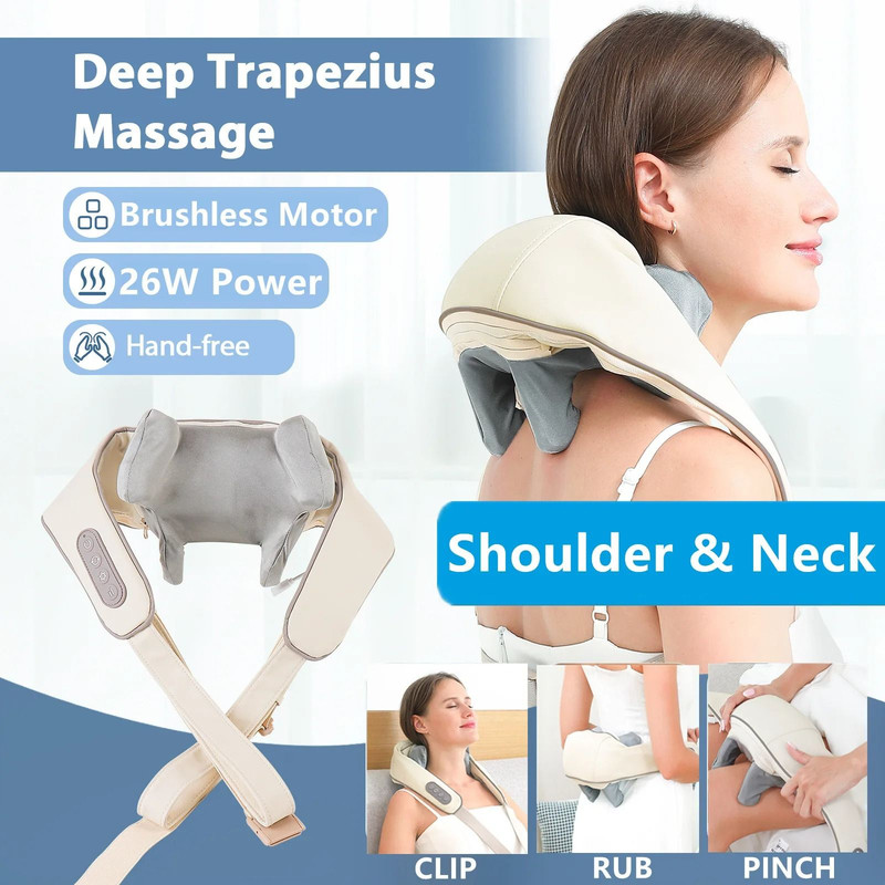 Wireless Neck And Shoulder Massager With Brushless Motor And Kneading Heat Therapy 0