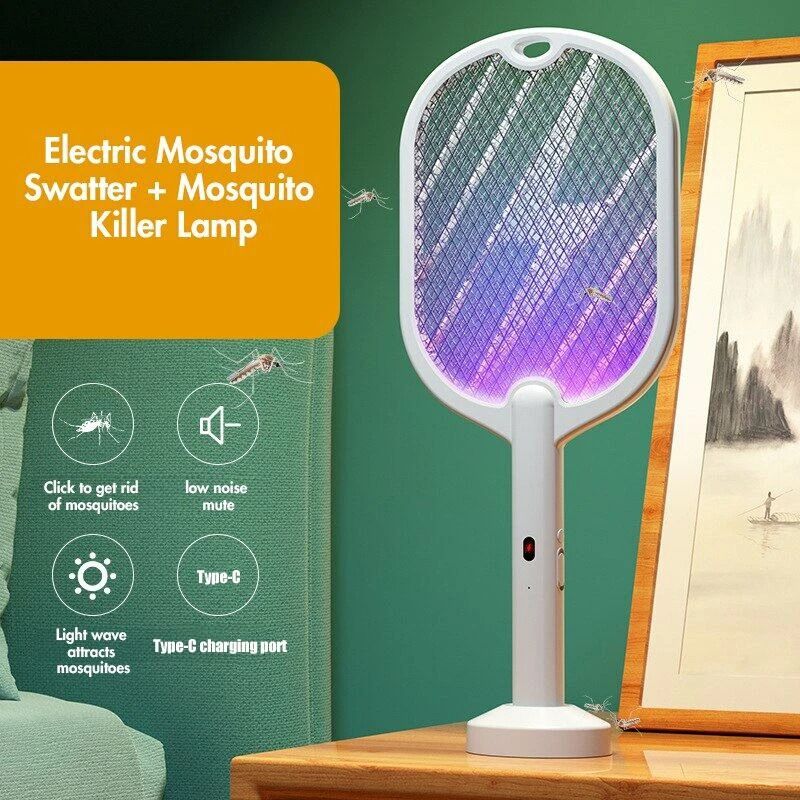 3 In 1 Electric Mosquito Killer Lamp Rechargeable Fly Swatter With LED Light 0