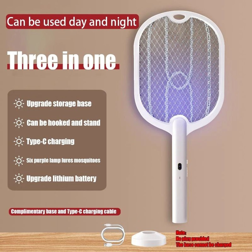 3 In 1 Electric Mosquito Killer Lamp Rechargeable Fly Swatter With LED Light 7