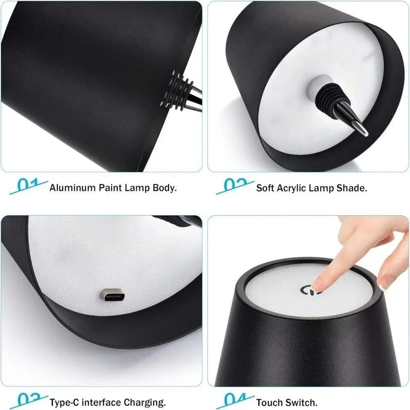 USB Rechargeable Bottle Table Lamp Touch Control With 3Color Dimming Light 3