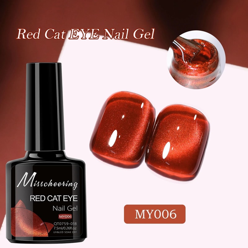 Red Ruby Cat Eye Magnetic Gel Nail Polish 12