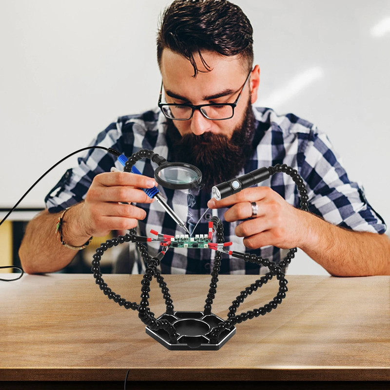 Soldering Helping Hands Tool With 3X Magnifier LED Light And USB Smoke Exhaust Fan For PCB Repair 6