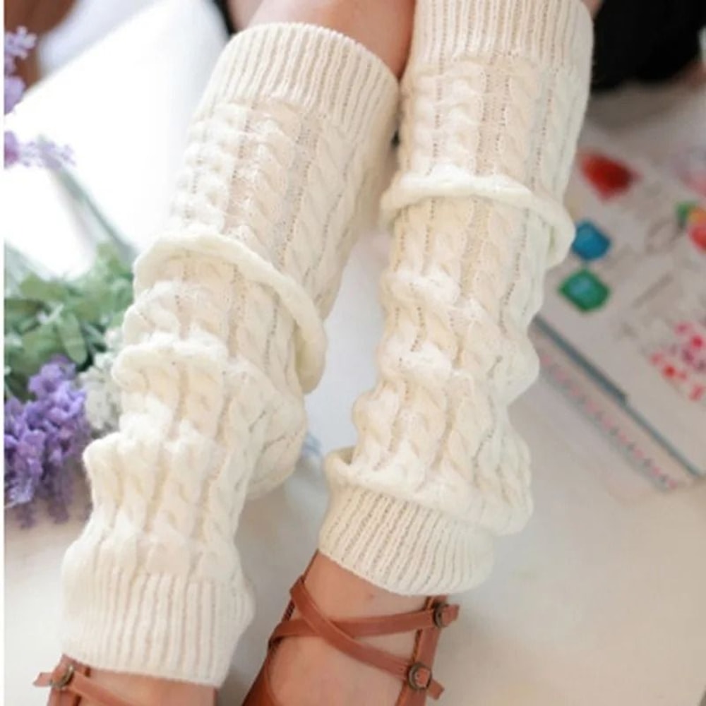 Women Autumn Winter Leg Warmers With Knit Flower Design For Sports And Daily Wear 3