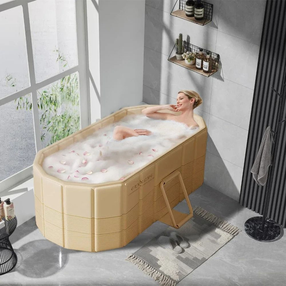 Foldable Portable Hot Tub Collapsible Ice Bath Tub With Dual Drainage Design For Home Cold And Hot  2