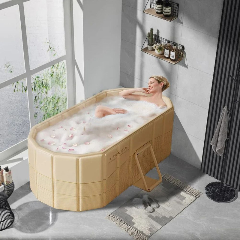 Foldable Portable Hot Tub Collapsible Ice Bath Tub With Dual Drainage Design For Home Cold And Hot  2