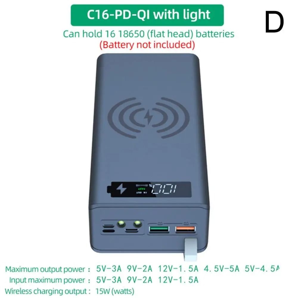 16Slot 18650 Battery Holder Power Bank Case 9