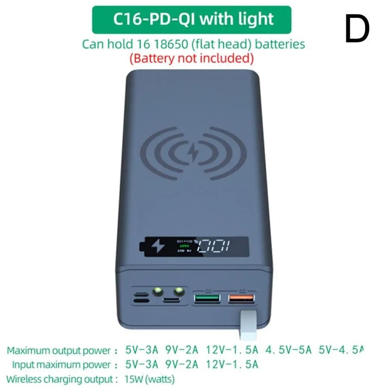16Slot 18650 Battery Holder Power Bank Case 9