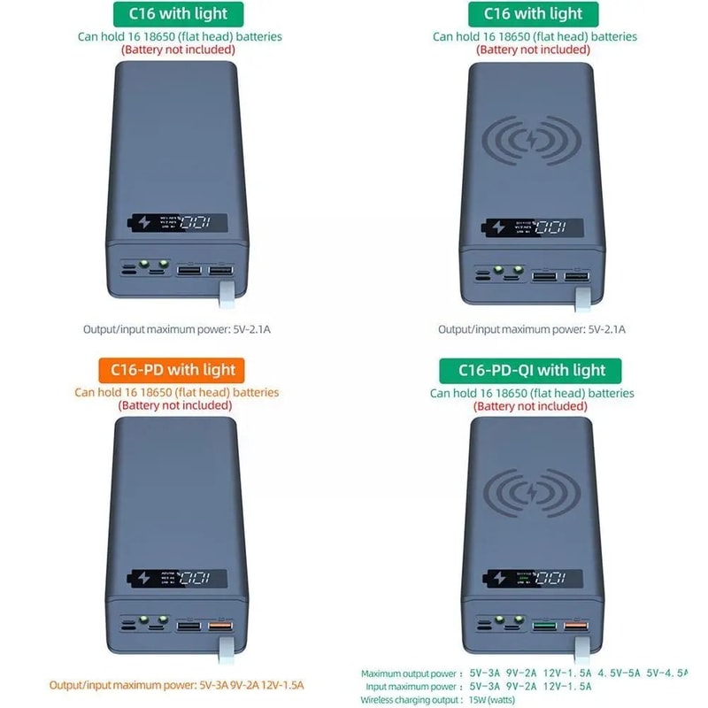 16Slot 18650 Battery Holder Power Bank Case 1