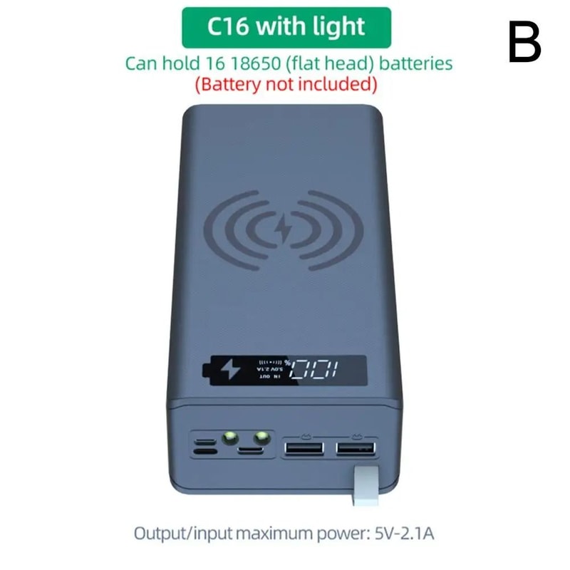 16Slot 18650 Battery Holder Power Bank Case 8