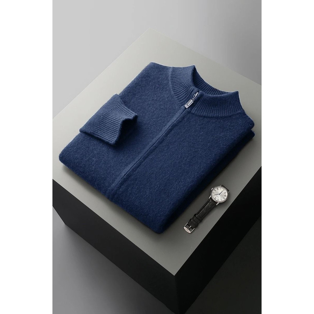 Mens Merino Wool Mock Collar Zipper Cardigan Sweater For Autumn And Winter 9